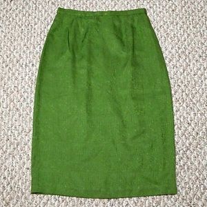 Olive green 100% silk midi skirt